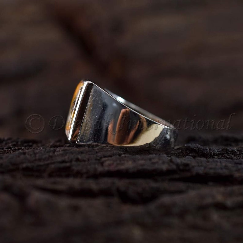 Natural Man/'s, Rectangle cab 925 Sterling silver ring Cocktail ring Bumble Bee Jasper gemstone ring Handmade Fashionable Statement