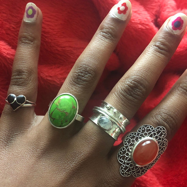 Turquoise Ring,Boho Oval Ring Composite Turquoise Ring Middle Finger Ring Handmade Ring 925 Sterling Cabochon Stone Ring Birthday Gift Ring