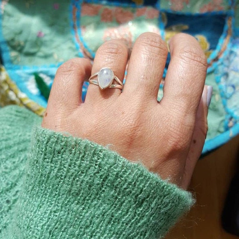 Sterling Silver Ring Boho Ring Moonstone Ring Natural Moonstone Gemstone Ring Casual Wear Ring Dainty Ring Handmade Ring Boho Ring