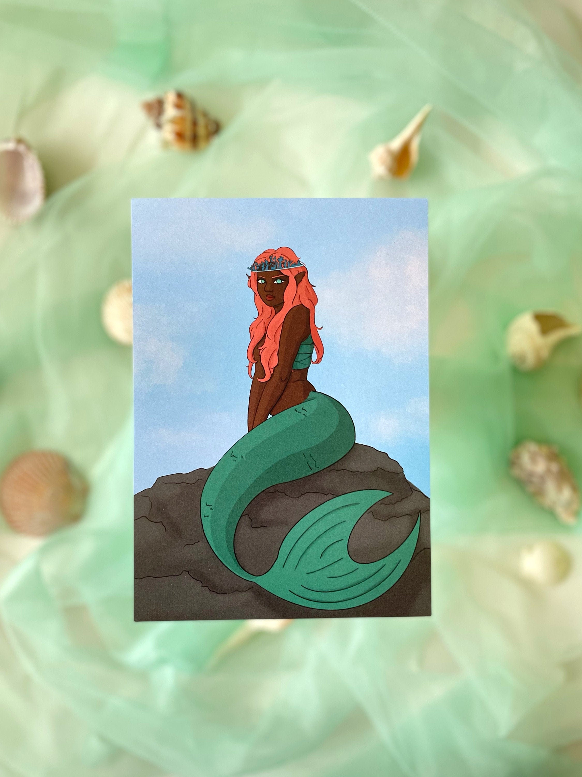 Cora, Königin des Korallenriffs, original Meerjungfrau Kunst, perfektes