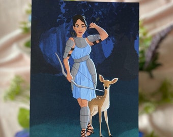 artemis, greek goddess of the moon & the hunt, greek mythology, goddess art, perfect for mythology fans, matte print