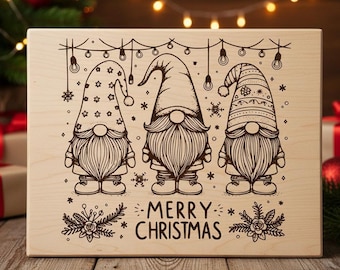 Christmas Gnomes SVG Laser File, Merry Christmas Design for Laser Engraving on Wood Charcuterie Cutting Board