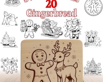 20 Gingerbread Man SVG Files, Laser Engraving Files, Christmas SVG & PNG Bundle, Charcuterie Cutting Board Gift, Wood Laser Files