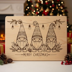 Christmas Cutting Board SVG Christmas Gnomes Laser Engraving file for Charcuterie Board