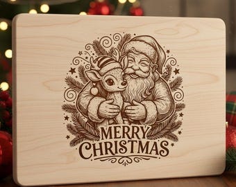 Santa & Reindeer SVG Laser File Merry Christmas SVG Laser Engraving Design