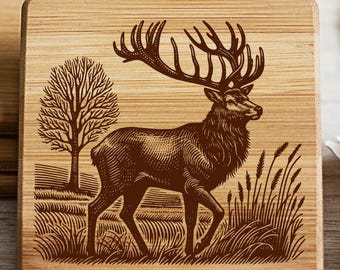 Herten lasergravure SVG-bestand: Buck gewei ontwerp voor snijplank