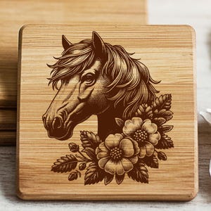 Horse with Flowers SVG File: Laser Engraving Design for Cutting Board