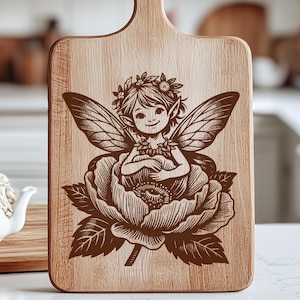 Fae SVG File, Fairy Laser Files, Fantasy Laser Engraving file, Floral Engrave Vector File for Wood, Cutting Board SVG Design