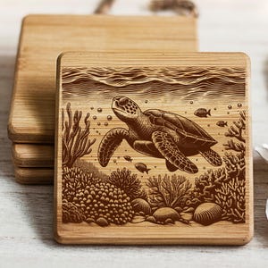 Sea Turtle Laser Engraving SVG File: Ocean Life Design for Cutting Board