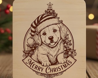 Merry Christmas Golden Retriever SVG Laser File Engraving Design for Cutting Board