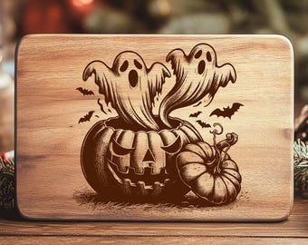Halloween Ghosts in Pumpkin SVG Laser File: Spooky Wood Engraving Design