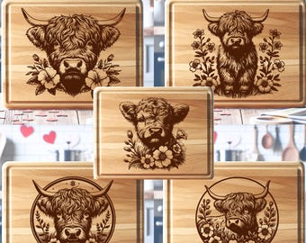 Highland Cow SVG, 5 Laser Engraving Files Bundle, (Instant Digital Download)