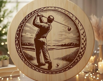 Archivo de grabado láser SVG de golf, archivo láser SVG de pelota de golf, diseño de jugador de golf, archivo de grabado en madera, tabla de corte SVG para grabado de golf