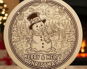 Snowman SVG Laser File Merry and Melty Christmas SVG Engraving Design for Cutting Board SVG
