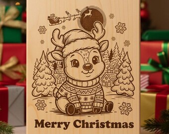 Reindeer SVG Laser File Merry Christmas SVG Engraving Design for Cutting Board SVG