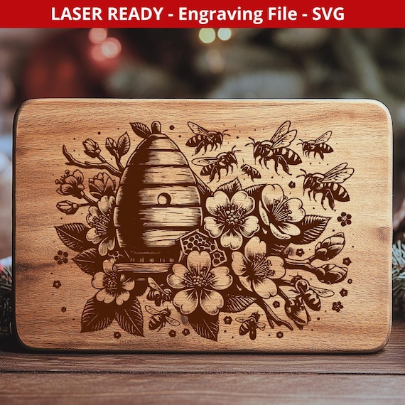 Bee hive SVG Laser File for Cutting Board SVG Engraving File for Charcuterie Board Svg bee laser file Bee Hive Laser Vector Honey bee svg