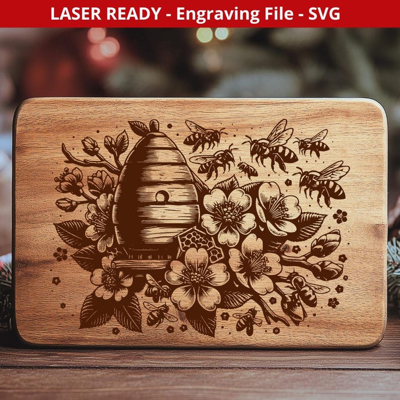 Cutting board SVG, charcuterie board, bee hive svg, Wild honey bees, laser engraving file, laser files
board laser design, bumble bee svg, bee svg laser, queen bee svg, beekeeper gift svg, bee coaster svg
bee cutting board