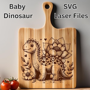 Dinosaurus SVG Dino-laserbestand, schattige baby Dino Svg, lasergravure-bestand, vector graveren voor houten snijplank SVG-ontwerp