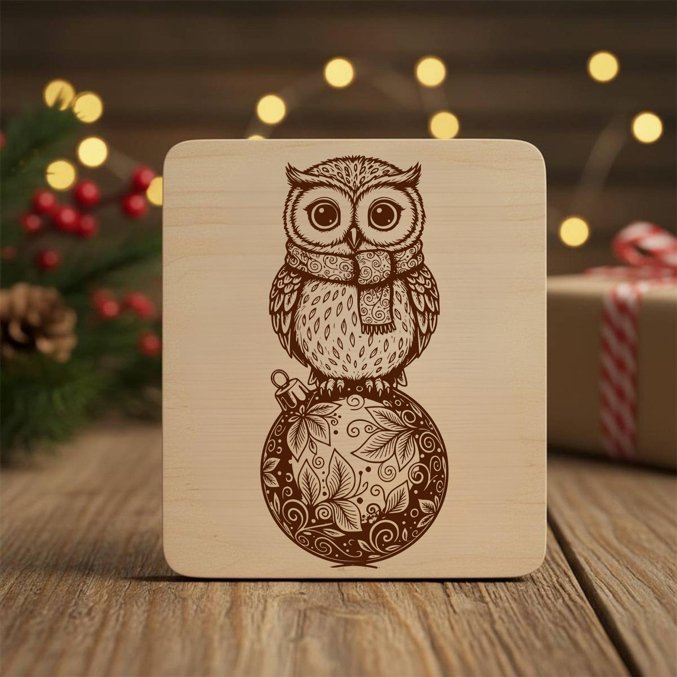 Christmas Owl Engraving Design SVG: Cozy Scarf on Ornament