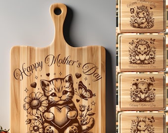 Mother's Day SVG Mom Laser Files, Cute Baby Cat Lion Elephant Rabbit Unicorn SVG files, Mama Svg, Laser Engraving Bundle for Cutting Board