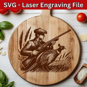 Jäger SVG Laser-Datei, Jagd-Lasergravur-Datei für Holz, Jagd-Schneidebrett SVG Laser-Datei Sofortiger Download Vektor-Datei-Jagd-Design