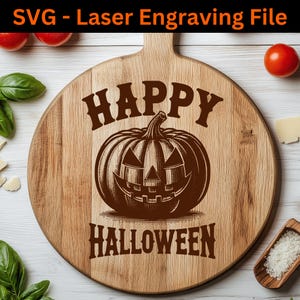 Happy Halloween Pumpkin SVG Laser Engraving file for Wood, Halloween Laser File, Pumpkin SVG File, Spooky Fall Season, Cutting Board Design