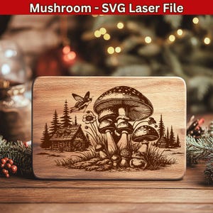 Mushroom SVG for Cutting Board, Mushroom Laser files, Laser Engraving Files for Charcuterie Board, Fairy and Toad Cottagecore, Woodland SVG