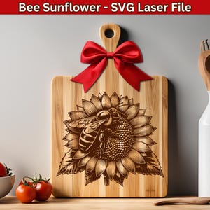 Biene SVG Laser-Datei, Sonnenblume Svg Laser-Datei, Blumen Frühling Laser-Gravur-Datei-Design für Holz, Schneidebrett SVG Gravur Vektor