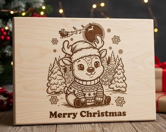 Reindeer SVG Laser File Merry Christmas SVG Engraving Design for Cutting Board SVG