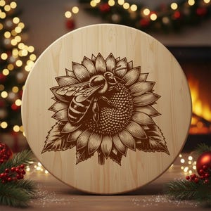 Bee SVG Laser File Sunflower Svg Engraving File for Wood Cutting Board