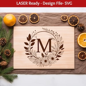 Charcuteriebord met monogram, lasergravurebestanden voor snijplank, huwelijkscadeau-SVG