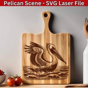 Pelikan SVG Wasservogel Laser-Datei, Ozean Szene SVG, Küsten Seevogel Nautik Lasergravur Datei, Gravur Vektor für Holz Schneidebrett svg