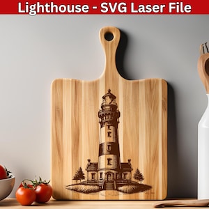 Leuchtturm SVG Küstengravur Datei, Nautische SVG Laserdatei für Holz, Maritime Landschaft Vektor für Schneidebrett svg