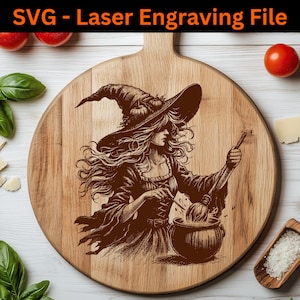 Archivo de grabado láser SVG de Halloween, archivo láser de Halloween, proyecto láser de bruja de otoño espeluznante, diseño de tabla de cortar para decoración del hogar