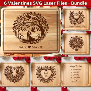 San Valentino SVG per tagliere, file di incisione laser per tagliere di salumi SVG Bundle, regalo per anniversario e matrimonio SVG