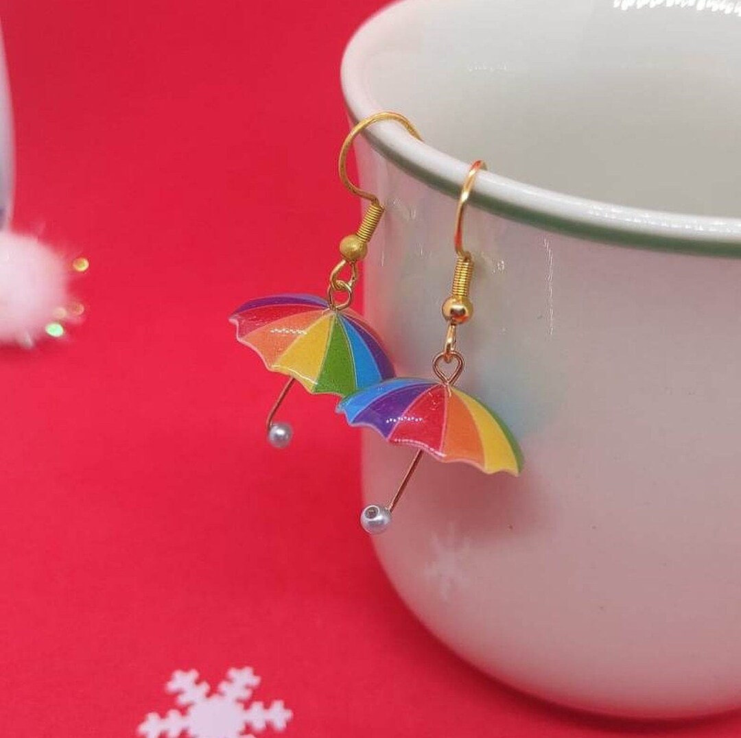 Rainbow Umbrella Earrings Colorful Quirky Weird Earrings, Lesbian Gay