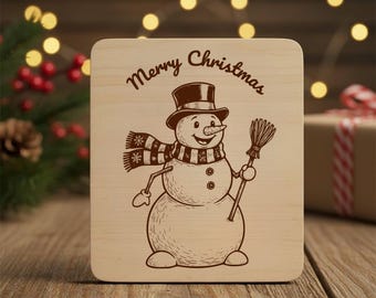 Merry Christmas Snowman SVG: Laser Engraving File (Cutting Board Decor)