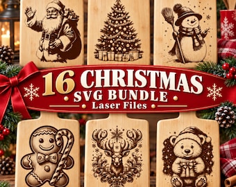 Christmas Bundle SVG Laser Files, Christmas Tree, Santa, Snowman, Reindeer & More : 16 Engraving Design for Cutting Board Gift