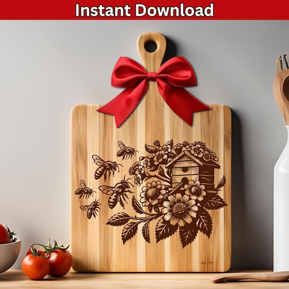 Bee hive SVG Laser File for Cutting Board SVG Engraving File for Charcuterie Board Svg bee laser file Bee Hive Laser Vector Honey bee svg