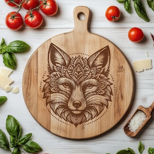 Renard fichier de gravure laser SVG, mandala floral renard Svg, animal sauvage Svg, fichier de gravure renard, vecteur de gravure pour conception SVG de planche à découper en bois