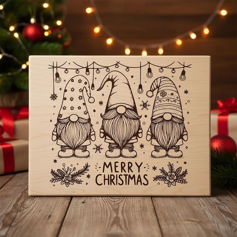 Christmas Gnomes SVG File, Gnomes Laser File, Merry Christmas Svg File for Laser Engraving on Wood Charcuterie Board SVG Cutting board image 2