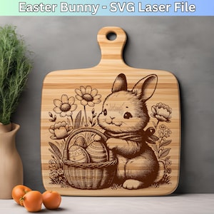 Fichiers laser SVG lapin de Pâques, conception SVG de planche à découper, fichier de gravure laser scène de Pâques, vecteur de lapin de Pâques pour planche de charcuterie