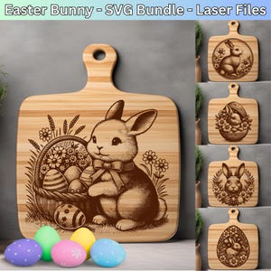 Ostern SVG-Dateien, Ostern Laser-Dateien, Osterhase Lasergravur Dateien Bundle, Osterhase Design für Schneidebrett SVG, Osterei svg