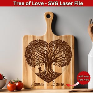 Baum der Liebe Laser-Datei Valentinstag SVG, Herz-Design für Schneidebrett, Valentinstag Lasergravur-Datei, Paar unter einem Baum SVG