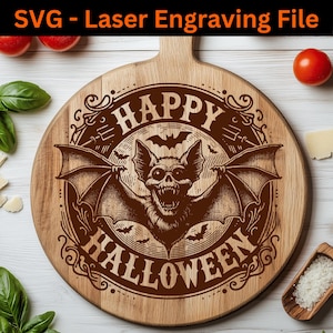 Szczęśliwy plik do grawerowania laserowego Bat Halloween SVG dla drewnianej deski do krojenia SVG, pliki laserowe Autumn Fall SVG Straszny plik wektorowy Bat dla Glowforge