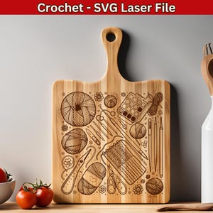 Häkeln SVG Laser-Datei für Schneidebrett Gravur Design, Crochet Lover Gravur-Datei, Stricken & Garn, Strickwolle Vektor Lasergravur