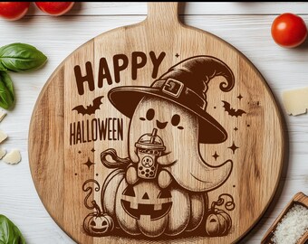Halloween Ghost SVG Laser File : Spooky Engraving Design for Cutting Board