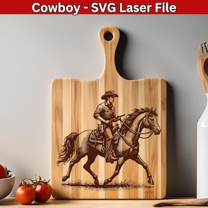Cowboy SVG Laser file Horse, Texas Cowboy Vector Engraving for Charcuterie & Cutting Board SVG Rodeo Design