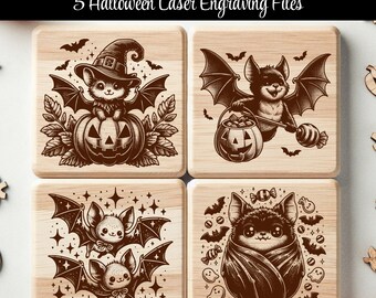 Halloween Bat SVG Bundle Laser Engraving Files - 5 Designs Included
