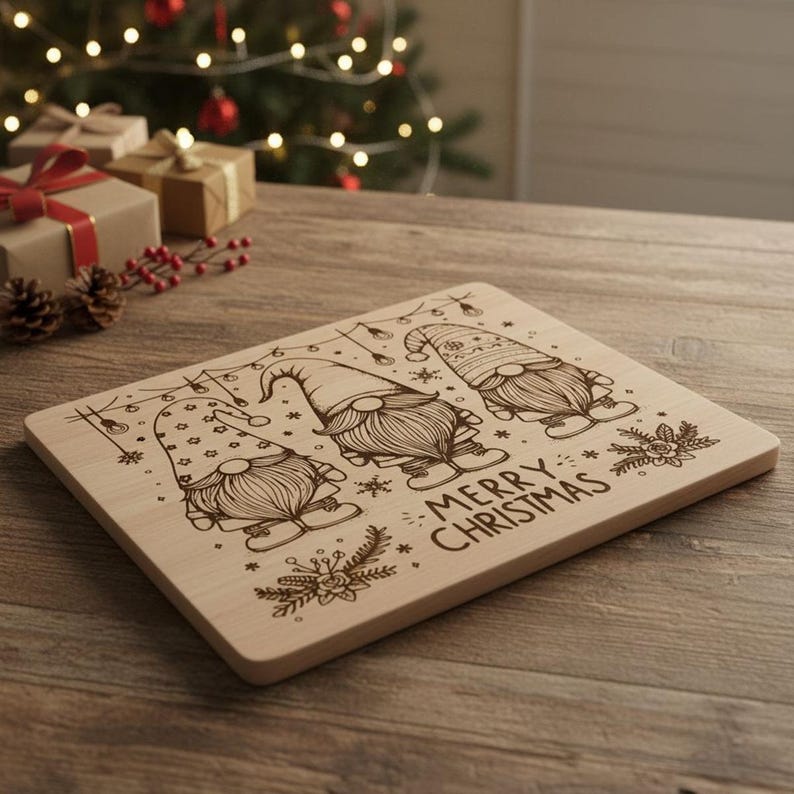 Christmas Gnomes SVG File, Gnomes Laser File, Merry Christmas Svg File for Laser Engraving on Wood Charcuterie Board SVG Cutting board